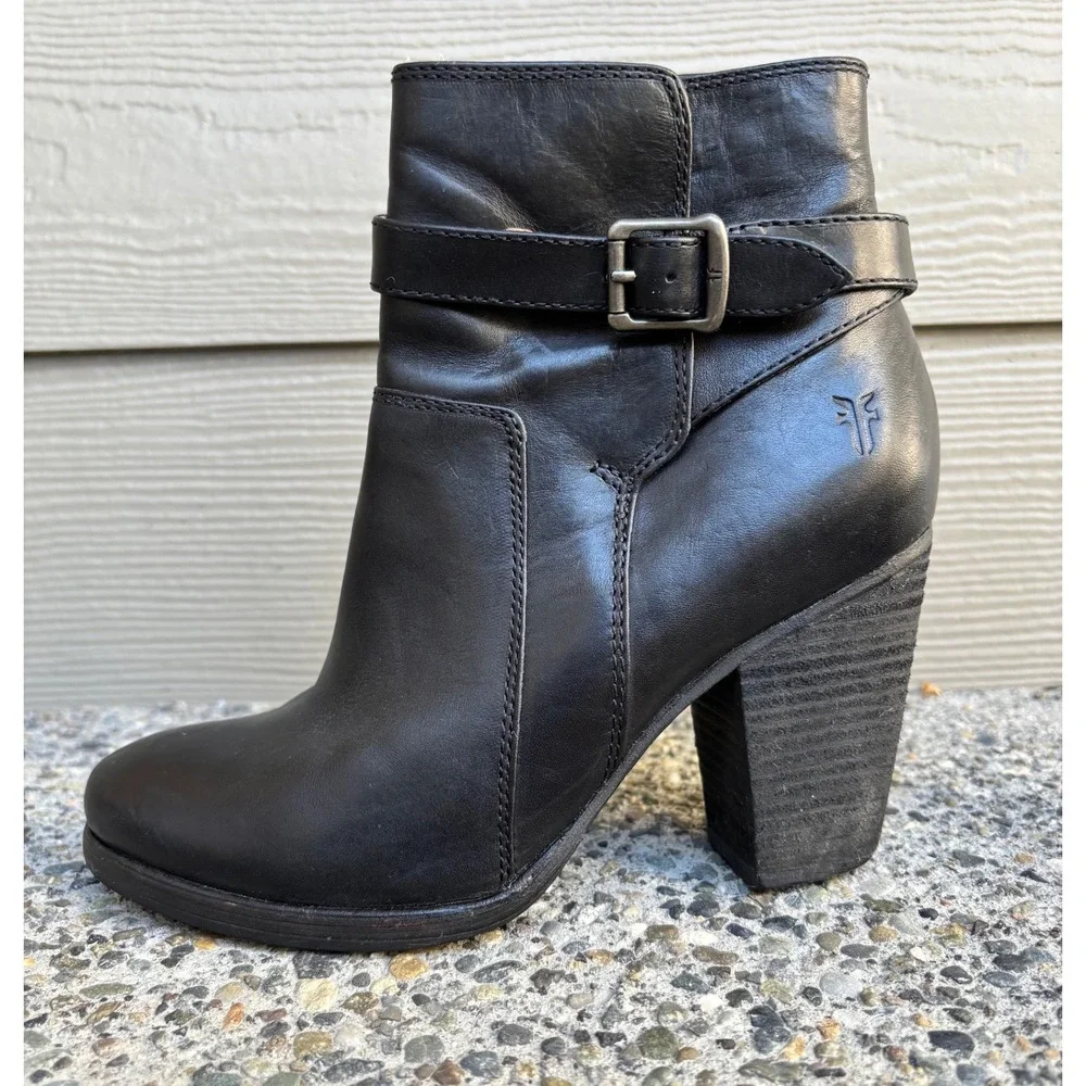 FRYE PATTY RIDING BOOTIE BLACK LEATHER ANKLE BOOTS WOMEN'S SIZE 6M